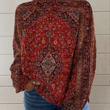 Лидия | Винтидж арт принт пуловер с висока яка