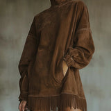 Шери | Удобна суедова рокля с ресни