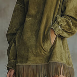 Шери | Удобна суедова рокля с ресни