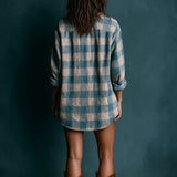 Никол | Свободна Платка Хенли Яка Дълъг Ръкав Мини Рокля