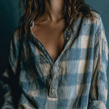 Никол | Свободна Платка Хенли Яка Дълъг Ръкав Мини Рокля